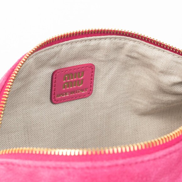 Miu Miu Pink Suede Logo-Embossed Pochette - Picture 12 of 12